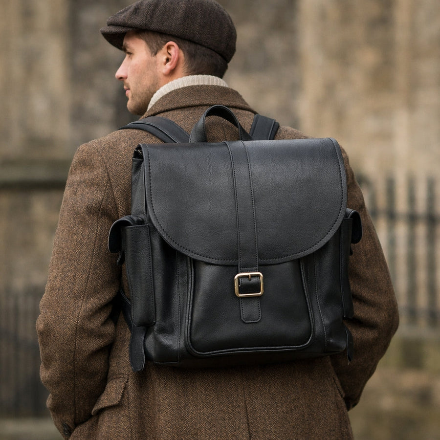 Men's Leather Tannery Backpack - Black