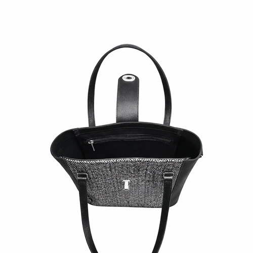 Tannery Tweed & Leather Mini Twist Lock Shopper Bag - Black