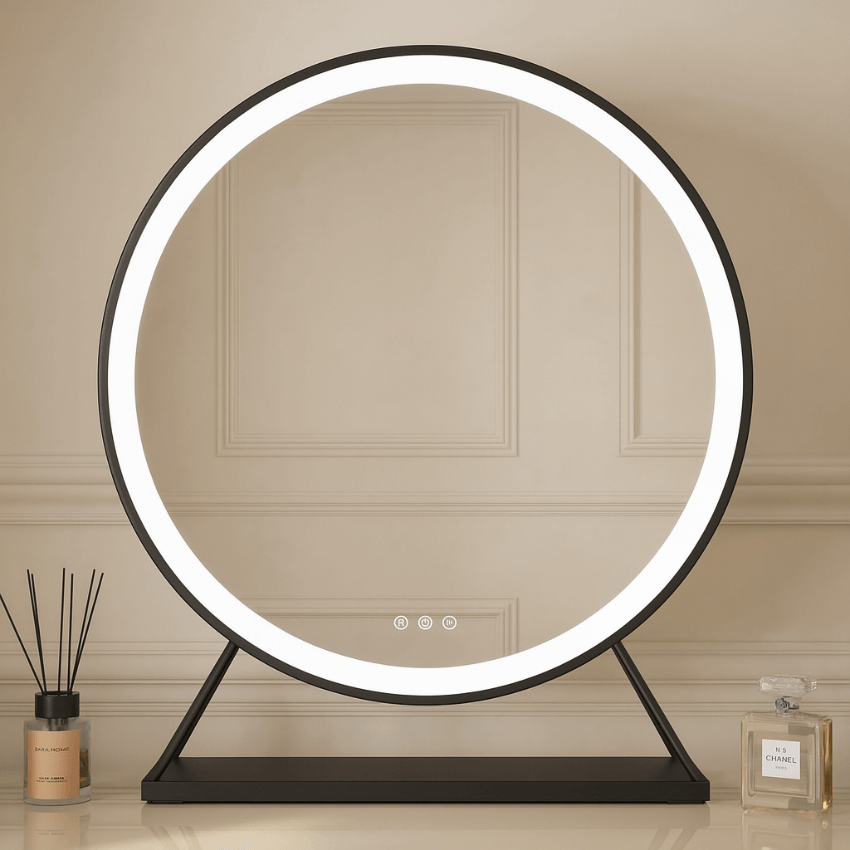 Grace Round Hollywood Mirror Black 60x67cm