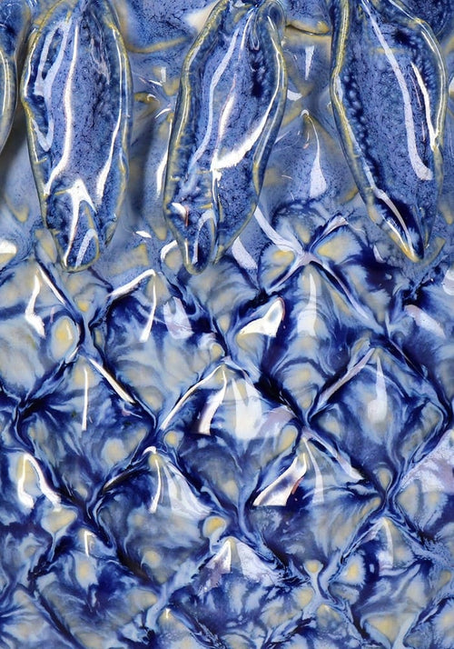 Blue Pineapple Stoneware  Vase - Handpainted Statement Piece