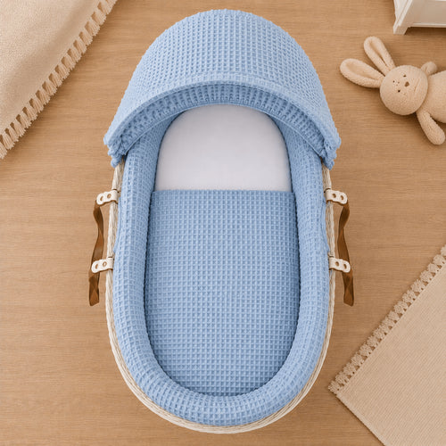 Blue Waffle Moses Basket Bedding Set (Basket Not Included!)