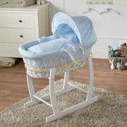 Blue Waffle White Wicker Baby Moses Basket With Stand
