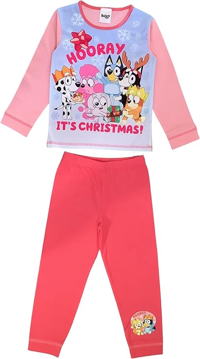 Bluey, Girls 2 Piece Pyjamas Set 'Hooray It's Christmas!', Pink,