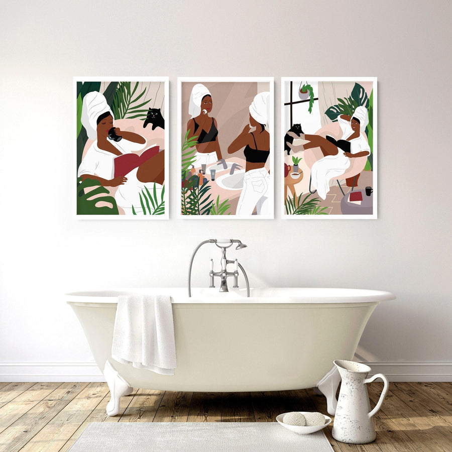Bathroom art for walls | set of 3 Bohemian wall art
