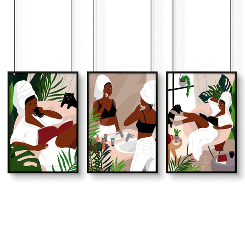 Bathroom art for walls | set of 3 Bohemian wall art