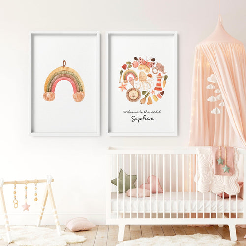 Boho Nursery Decor Set of 2 Wall Art Prints
