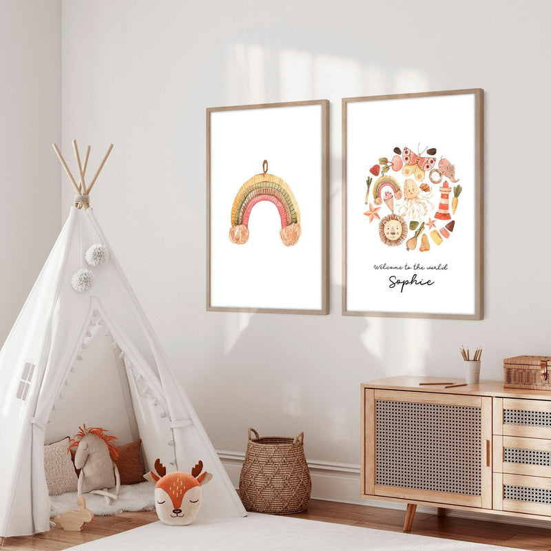 Boho Nursery Decor Set of 2 Wall Art Prints