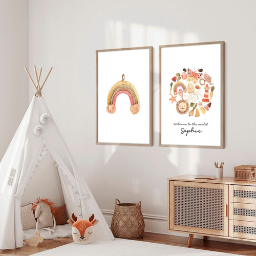 Boho Nursery Decor Set of 2 Wall Art Prints