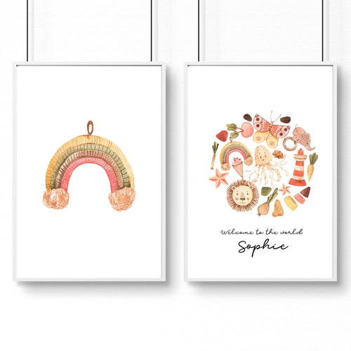 Boho Nursery Decor Set of 2 Wall Art Prints