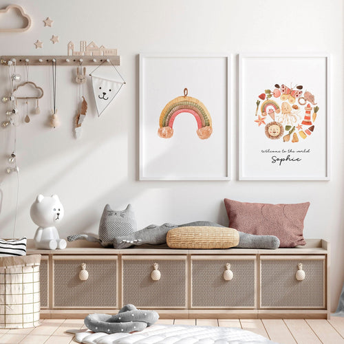 Boho Nursery Decor Set of 2 Wall Art Prints