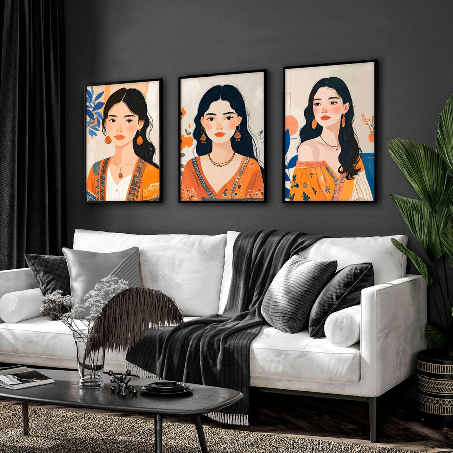 Boho Wall Art Decor | Set of 3 Boho Women Wall art Prints