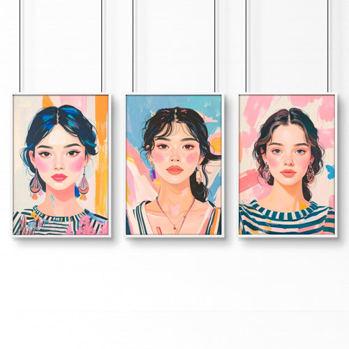 Boho Wall Art | Set of 3 Boho Women Wall art Prints