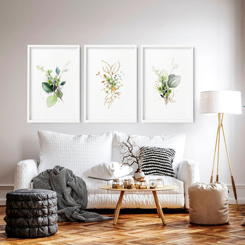Botanical Wall Art Set of 3 | Sage Green & Gold Prints