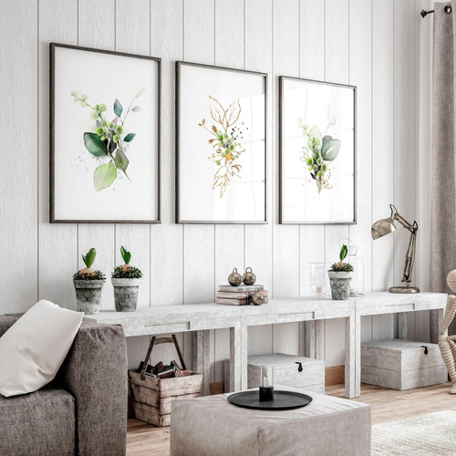 Botanical Wall Art Set of 3 | Sage Green & Gold Prints
