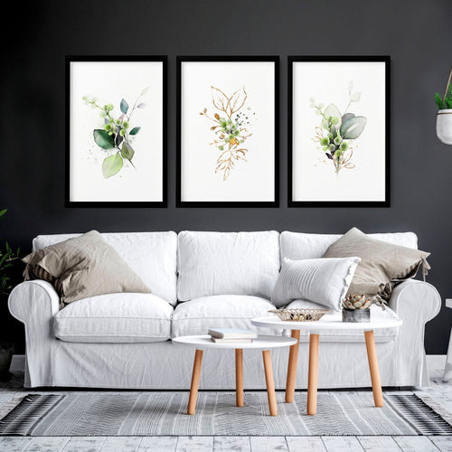 Botanical Wall Art Set of 3 | Sage Green & Gold Prints