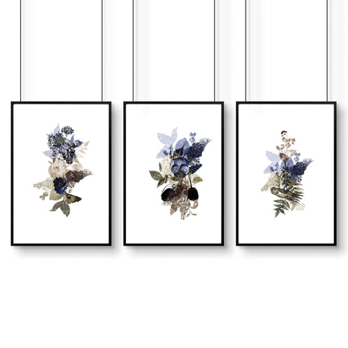 Bathroom art framed | set of 3 Botanical wall prints