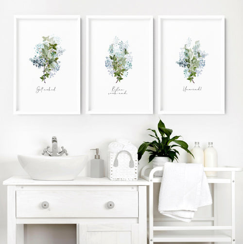 Flowers print | Set of 3 wall art for the Bathroom