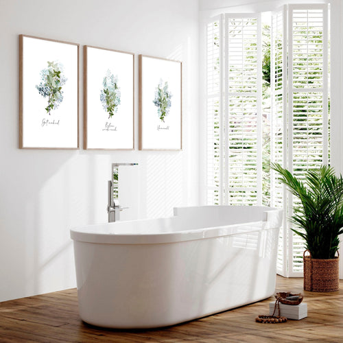 Flowers print | Set of 3 wall art for the Bathroom