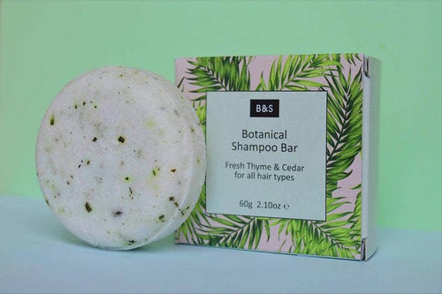 Botanical Enriching Thyme and Cedar Shampoo Bar - Plastic Free Eco Shower Bars, 60g