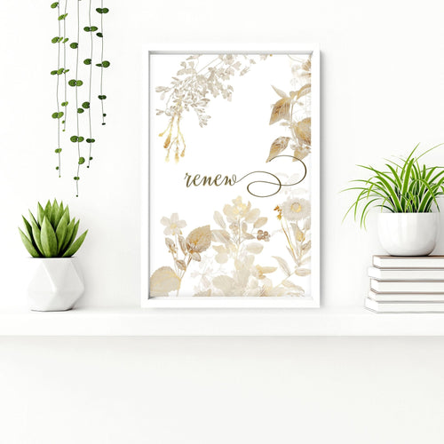 Gold Bathroom Wall Decor – Set of 3 Botanical Prints