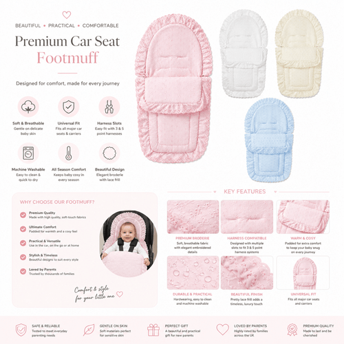 Universal Broderie Anglaise Car Seat Footmuff / Cosy Toes