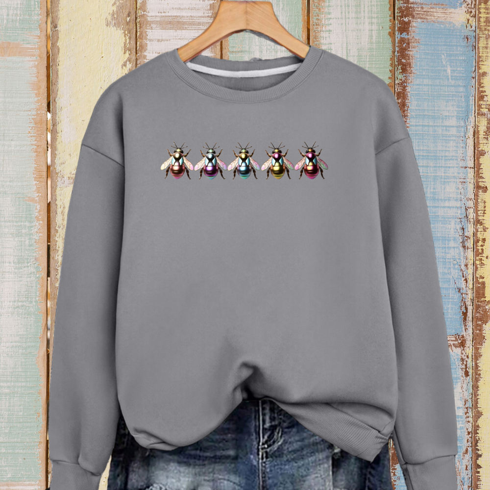 Cotton Sweatshirt with 5 Multi Coloured Bees