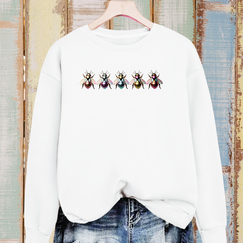 Cotton Sweatshirt with 5 Multi Coloured Bees
