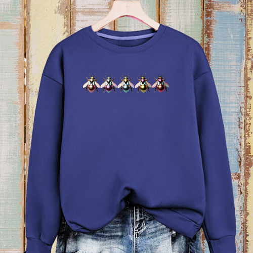 Cotton Sweatshirt with 5 Multi Coloured Bees