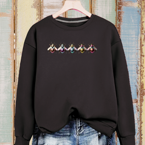 Cotton Sweatshirt with 5 Multi Coloured Bees