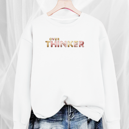 Long Cotton Sweatshirt with “Over Thinker” Logo