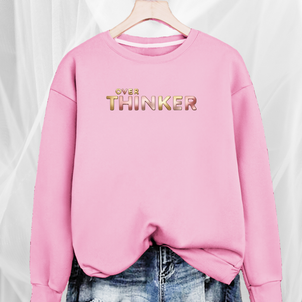 Long Cotton Sweatshirt with “Over Thinker” Logo