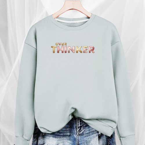 Long Cotton Sweatshirt with “Over Thinker” Logo