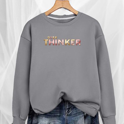 Long Cotton Sweatshirt with “Over Thinker” Logo