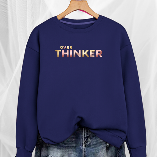 Long Cotton Sweatshirt with “Over Thinker” Logo