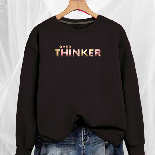 Long Cotton Sweatshirt with “Over Thinker” Logo
