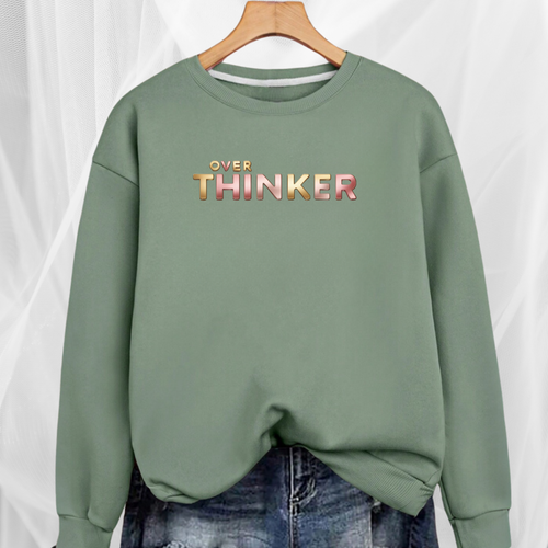 Long Cotton Sweatshirt with “Over Thinker” Logo
