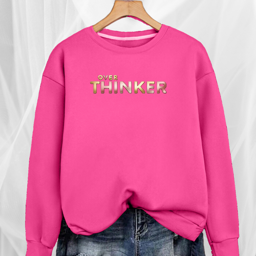 Long Cotton Sweatshirt with “Over Thinker” Logo