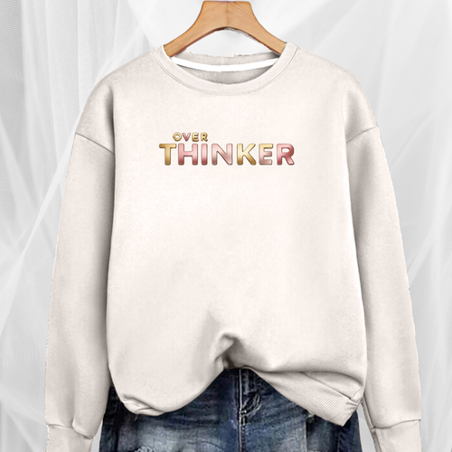 Long Cotton Sweatshirt with “Over Thinker” Logo