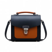 Handmade Leather Two Tone Sugarcube Handbag - Black & Burnt Orange