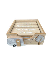 Wooden Caravan Theme Drinks Coasters Set  DONT COME KNOCKING IF CARAVAN IS ROCKING