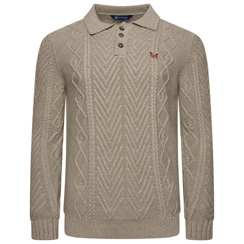 Crew Clothing Company Cable Knit Button Neck Jumper