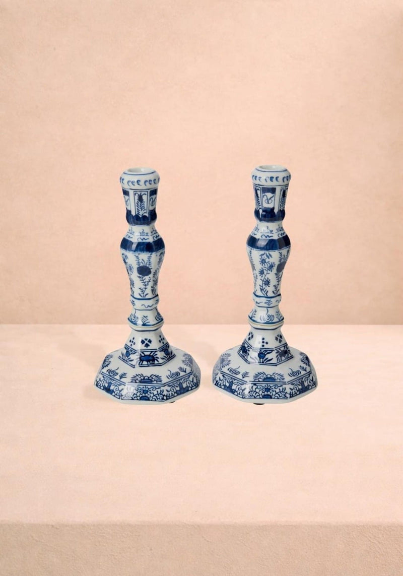 Rijksmuseum Delft Blue and White Candle Holders (Pair)