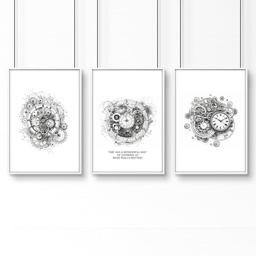 Canvas Painting Wall Decor | Set of 3 Abstract Clocks Wall art Prints
