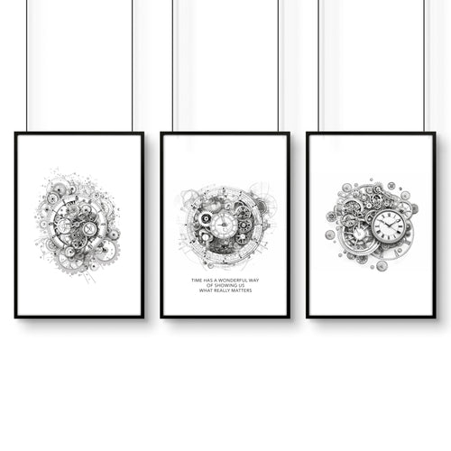 Canvas Painting Wall Decor | Set of 3 Abstract Clocks Wall art Prints