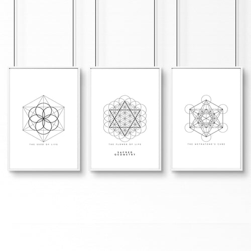 Canvas Pictures For Living Room | Set of 3 Sacred Geometry Wall art Prints