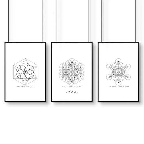 Canvas Pictures For Living Room | Set of 3 Sacred Geometry Wall art Prints