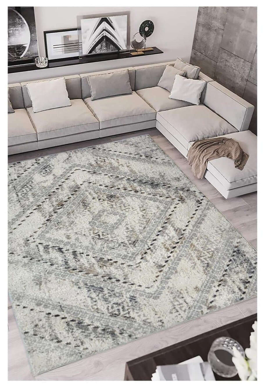 Abstract Vintage Cream & Grey Rug