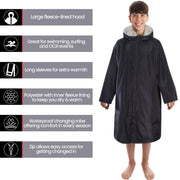 Heatwave Thermalwear Changing Robe Kids Unisex Hooded Coat Black Grey Windproof Warm Brushed Winter Base Layer
