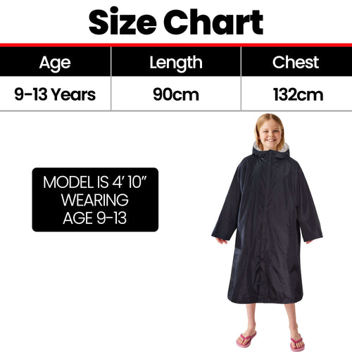 Heatwave Thermalwear Changing Robe Kids Unisex Hooded Coat Black Grey Windproof Warm Brushed Winter Base Layer