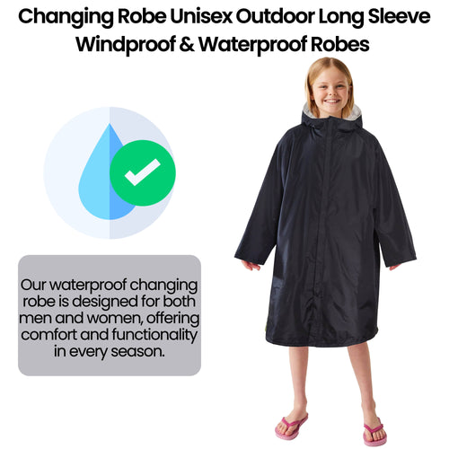 Heatwave Thermalwear Changing Robe Kids Unisex Hooded Coat Black Grey Windproof Warm Brushed Winter Base Layer